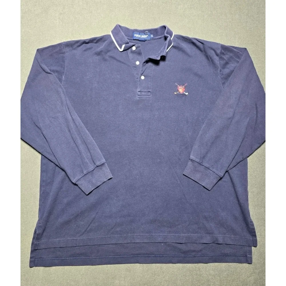 Polo Golf Ralph Lauren Long Sleeve Polo Shirt‎ Golfing Shield Logo XL 90s